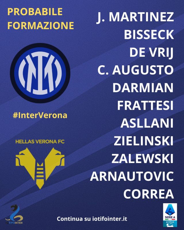 La probabile formazione di questa sera
#InterVerona