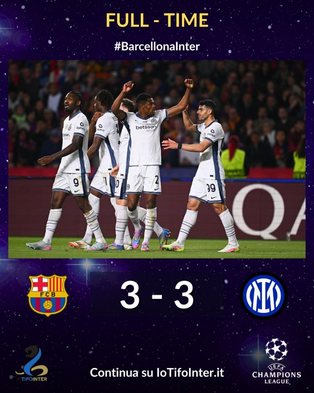 Finisce 3️⃣- 3️⃣ 🥵
#BarcellonaInter #ChampionsLeague